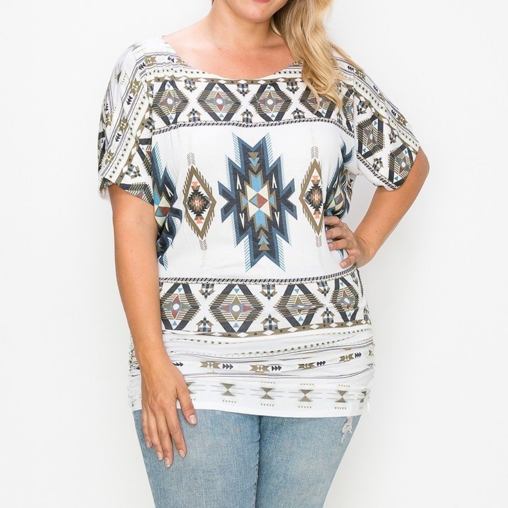 Plus size Geometric-tribal Sublimation Print Top